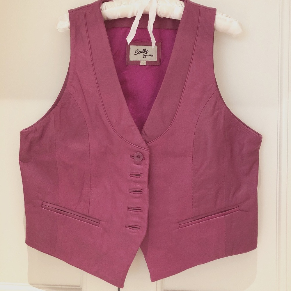 Scully leather vest; Size large; deep fuchsia